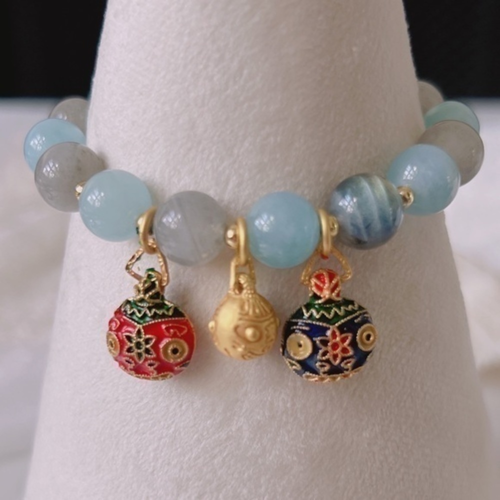 -***Natural  blue fire labradorite & Aquamarine & Bracelet B-9